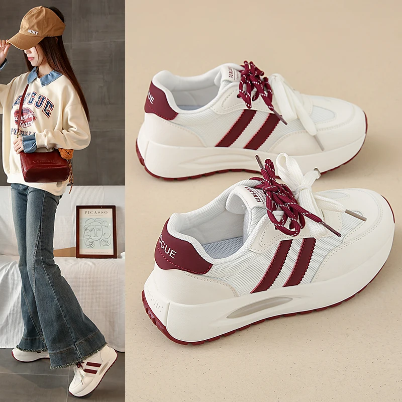 

Women's Striped Platform Sneakers with Round Toe 4.5CM Heel Rubber Sole Multi Color Lace Up Daily Casual Shoes