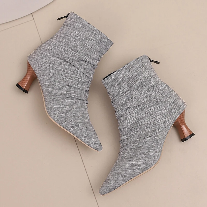 

SIMLOVEYO Женская обувь на тонком каблуке 5,5 см, кожа, большой размер US19 50, коричневый, черный, серый, женские ботильоны с острым носком, повседневная обувь, крутая