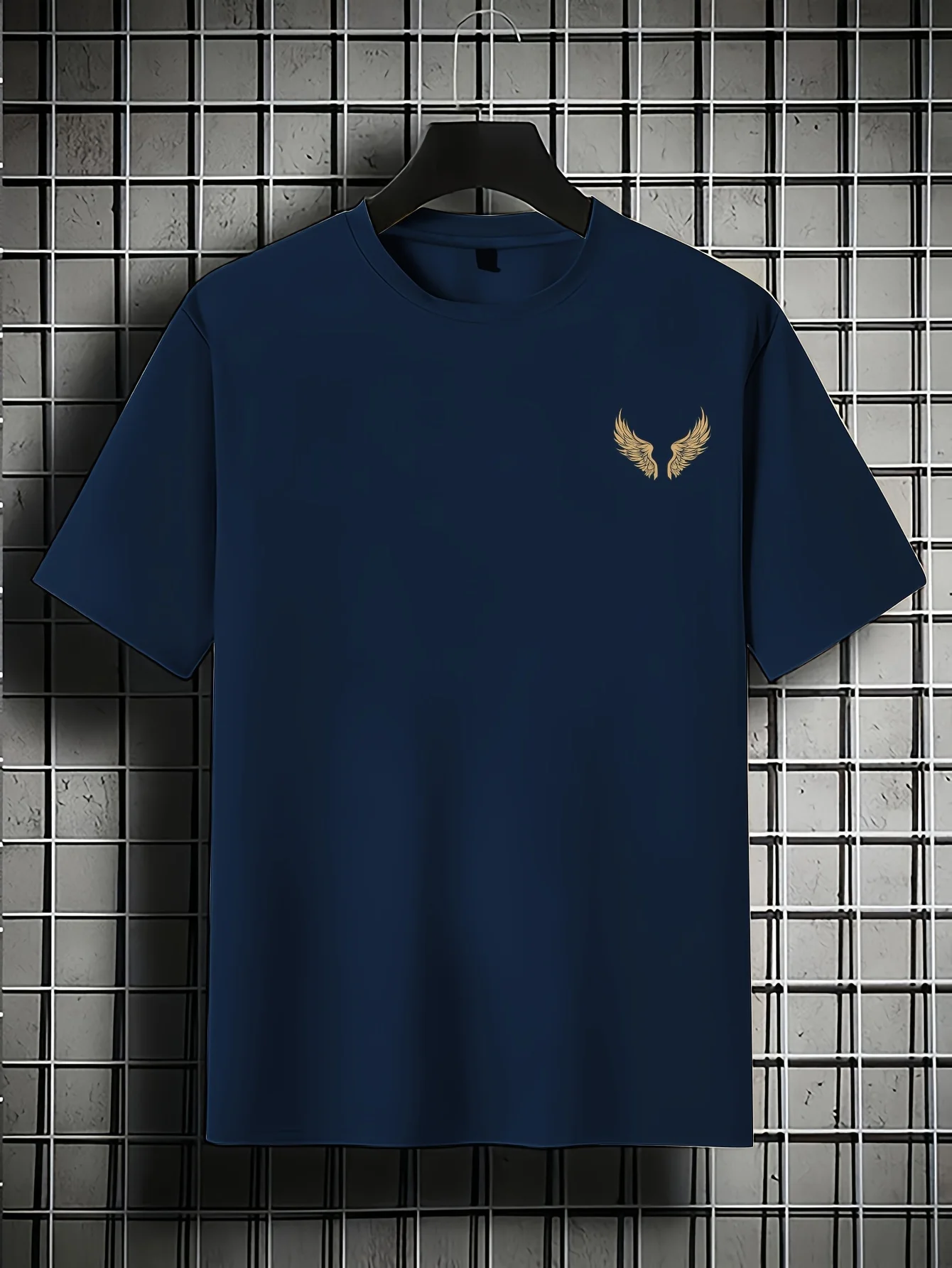 Men's Summer 100% Cotton Casual Fashion Geometric Wing Pattern Printed Loose Breathable Round Neck Short Sleeve T-shirt