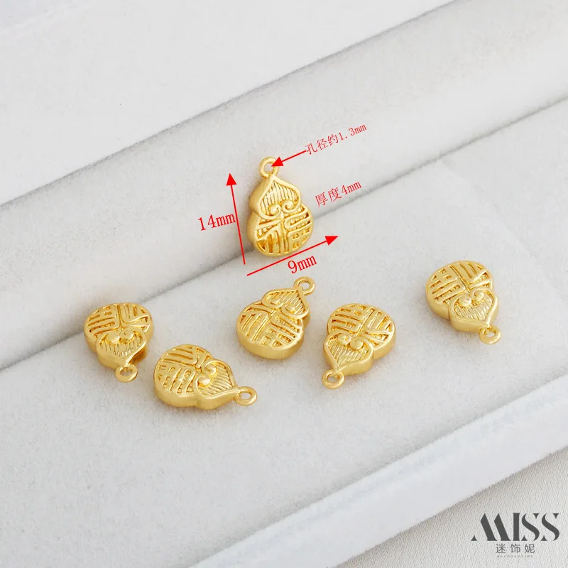 18K Gold Plated Fu Character Gourd Pendants, DIY Handmade Braided Rope Bracelet Necklace Charms Accessories