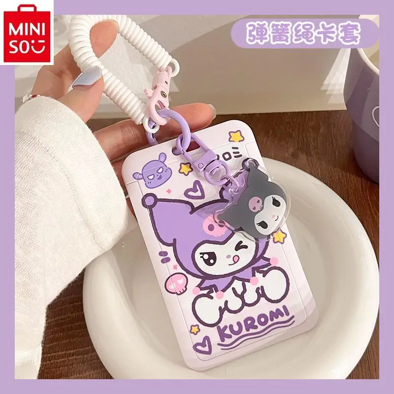 Miniso Hallo Kitty Kuromi Zugangs kontrolle U-Bahn-Kartenset geprägte Arbeit ID PC Hardcase mit hängendem Seil, Feder seil Karten paket