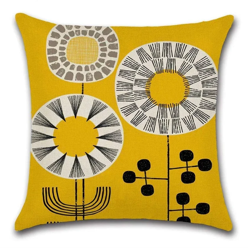 Cyan yellow flower pattern linen pillowcase sofa cushion cover home decoration can be customized for you 40x40 50x50 60x60