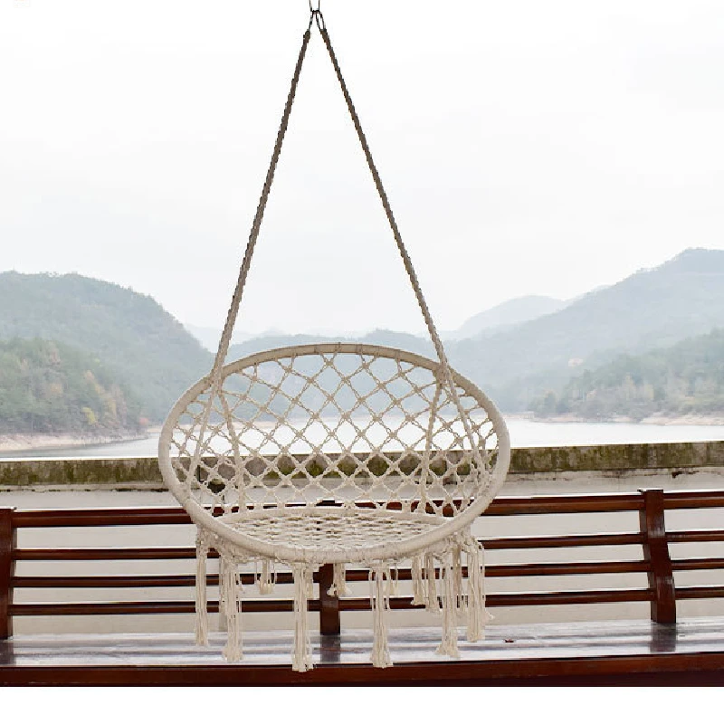 Outdoor Camping Cotton Rope Woven Tassel Hanging Chair Swing European And American Courtyard Swing Hanging Chair