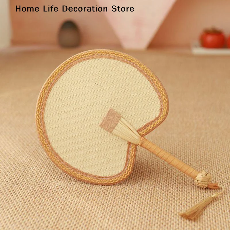 【H】Handmade Natural Straw Palm Fan Woven Handheld Fan Portable Summer Cooling Fans For Party Wedding Camping Home Decoration