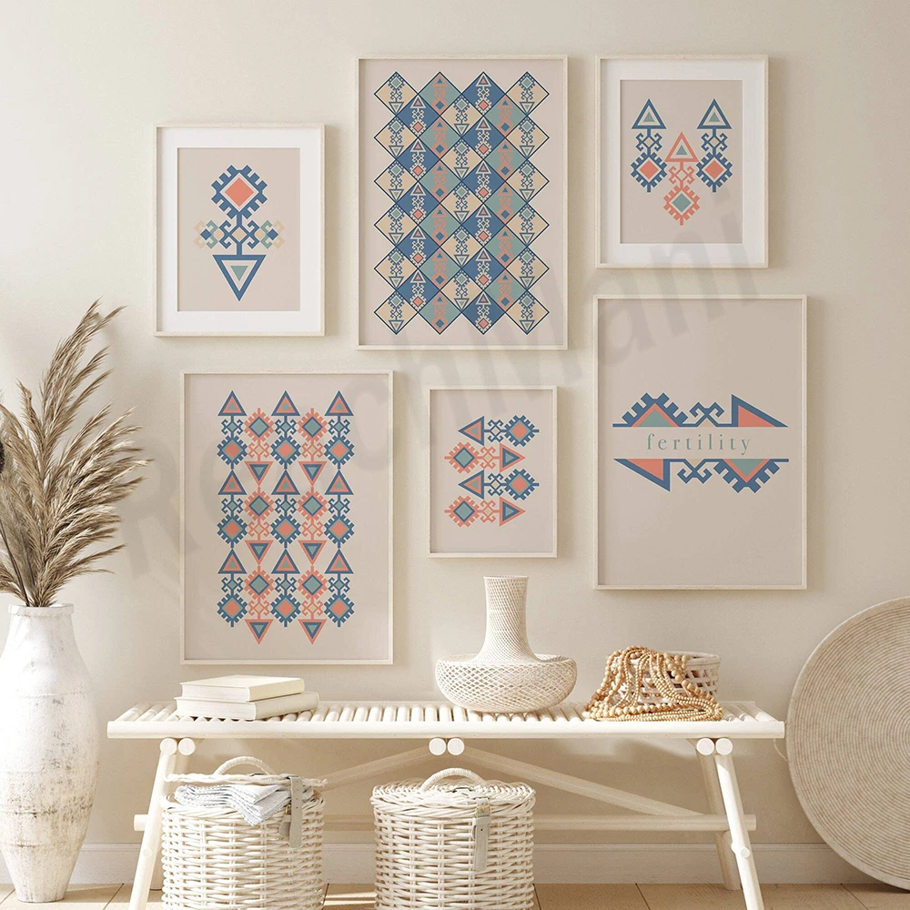 Anatolisches Muster „Fruchtbarkeit“, „Hände auf Hüften“, „Stern“ moderne Wandkunst Boho abstraktes Poster, einfache neutrale Vintage-Druckkunst