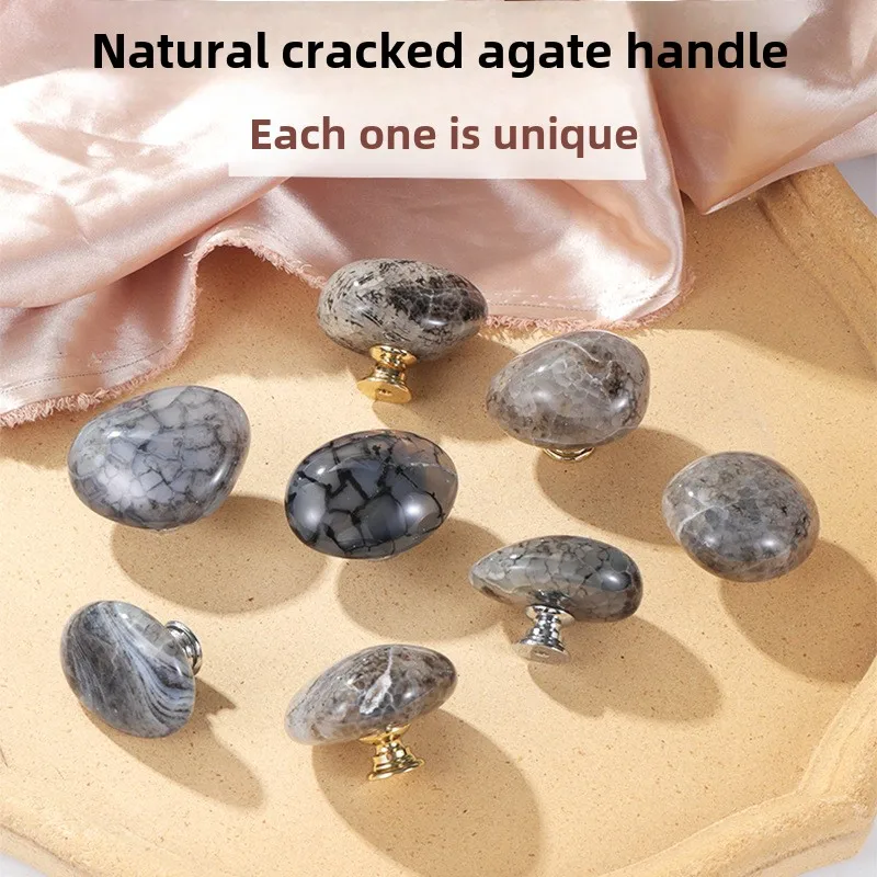 Luxury Cracked Agate Stone Cabinet Handles - High-Quality Natural Stone Knobs for Modern Wardrobe & Drawer Pulls