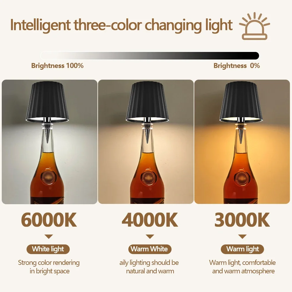 Wireless Bottle Lamp 3 Color + RGB Wine Bottle Lamp Touch-Control Decorative Night Light for Any Bottle Bedroom Restaurant & Bar
