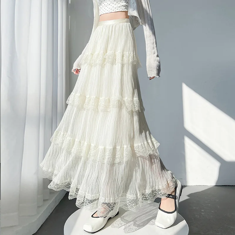 

Sweet Girly Style Cake Lace Half Women Spring New Gentle High Waist Slimming Mid-Length Skirt