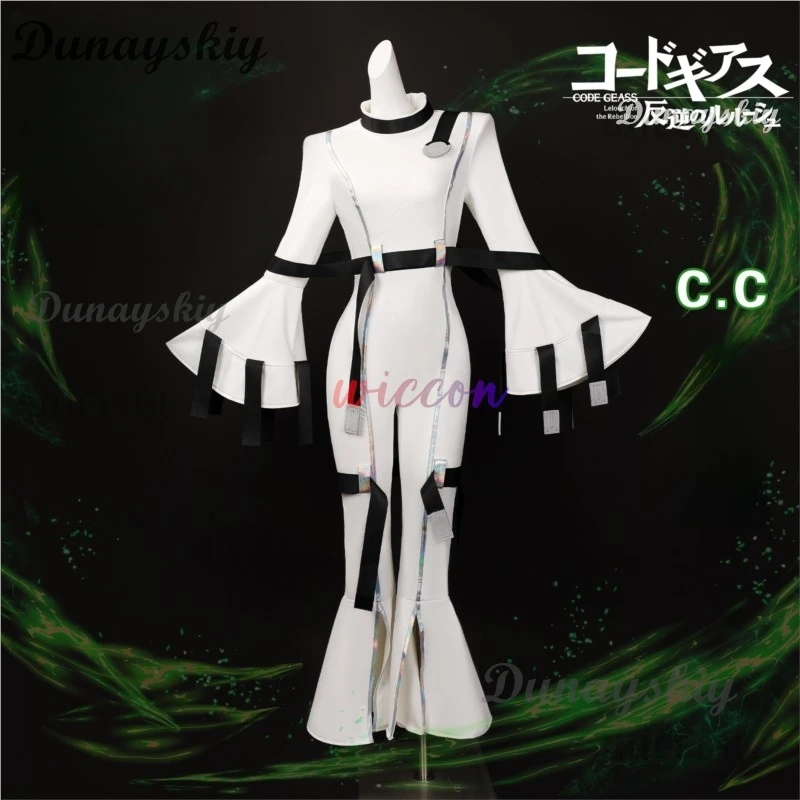 Anime Code Geass Lelouch Of The Rebellion C.C. Cosplay Costume Sexy White Tight Leather Jumpsuit Uniform Wig Woman Party Suit