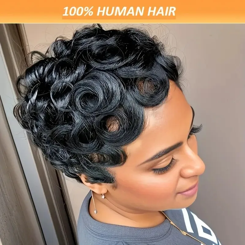 مجعد عابث قطع شعر مستعار للنساء أسود الطبقات قصيرة عابث قطع خصلات الشعر المستعار الإنسان البرازيلي عابث قطع آلة صنع 100% باروكة من شعر طبيعي