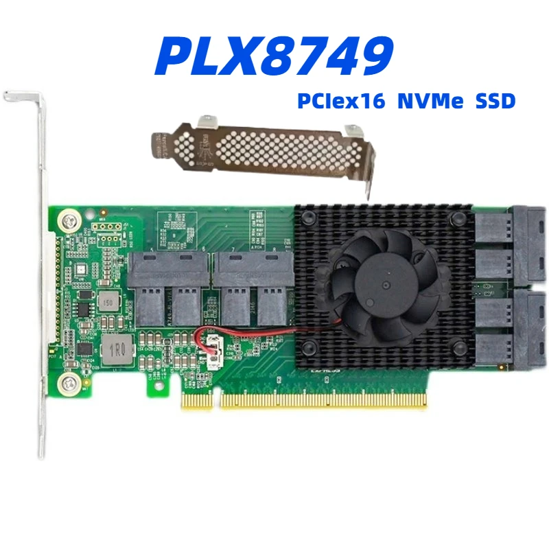 PLX8749 PCIe X16 NVMe SSD Expansion Card 8 Port U2 Adapter for High Speed Storage