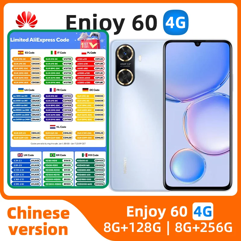 HUAWEI Enjoy 60 Smartphone HarmonyOS 6,75 pulgadas TFT LCD Dual SIM 6000 mAh batería teléfonos móviles 48MP cámara Original teléfono usado