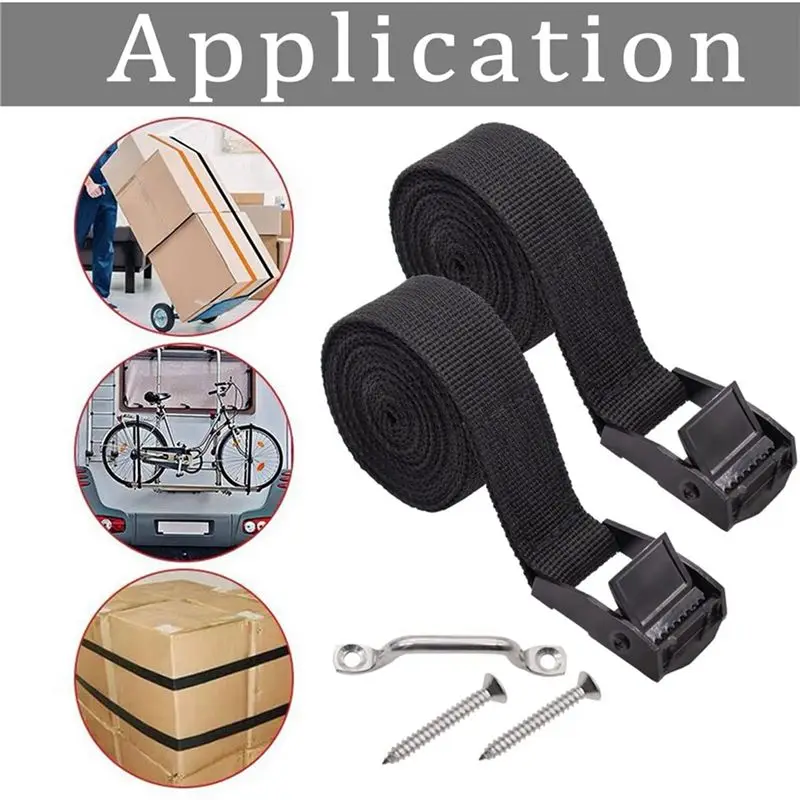 TFTP-2X 1Inch X 4Ft Battery Tie Down Strap Kit With Stainless Steel Cam Buckle, Bracket And Screws For Boats, Luggage Belt