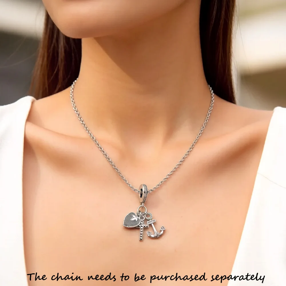 Cross Heart Anchor Charm Pendant Spring New 925 Sterling Silver Faith, Love, Hope Gift For Women Men Jewelry
