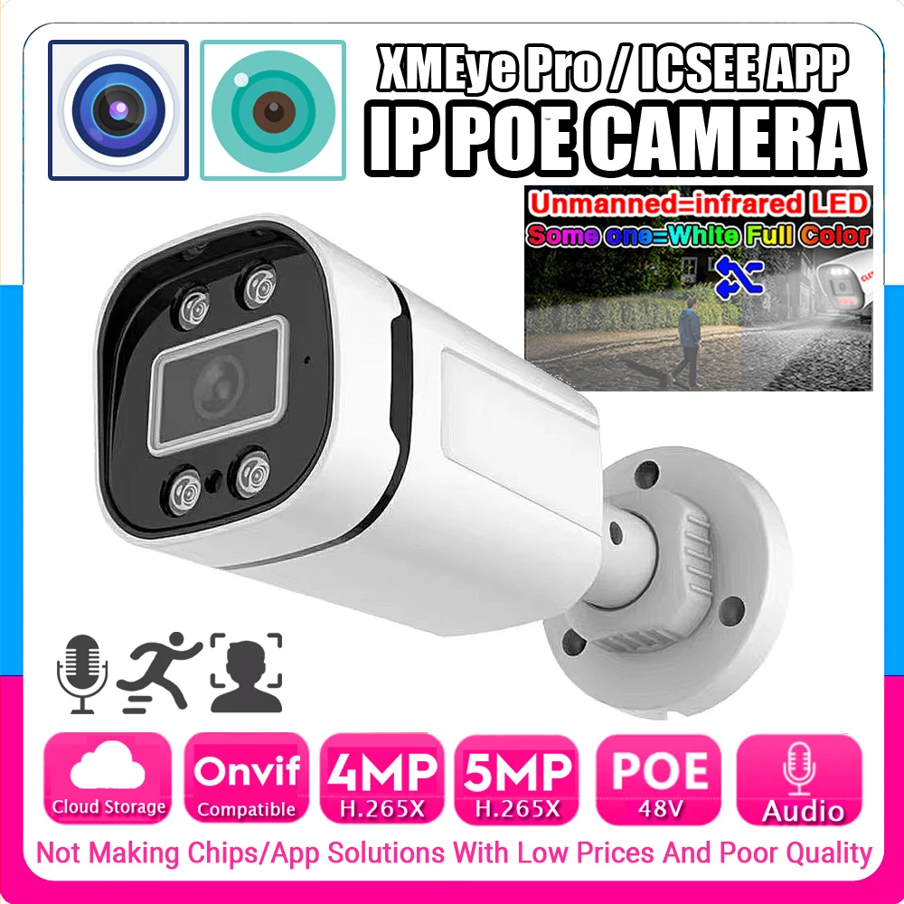 Audio Infrared+Full Color Dual Light IP POE Camera Ai 5MP 4MP H.265 HD RTSP Mic Outdoor Waterproof Onvif Face Detection Xmeye