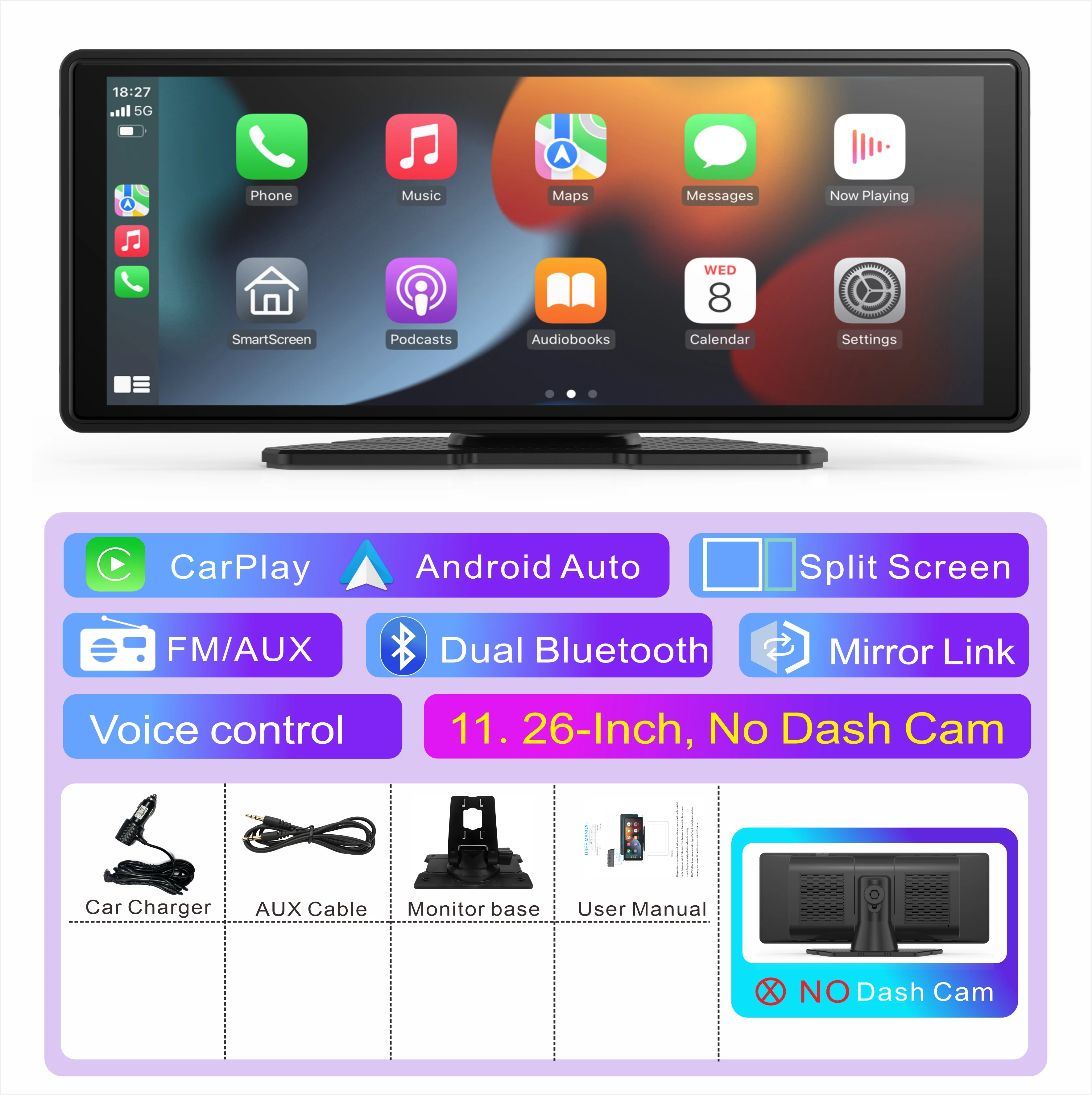 Pionray 11 inches android auto Universal Portable Carplay for Car 