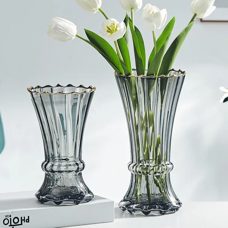 Nordic Light Luxury Original Color Transparent Glass Vase Water Nourished Tulip Vase Living Room Decoration
