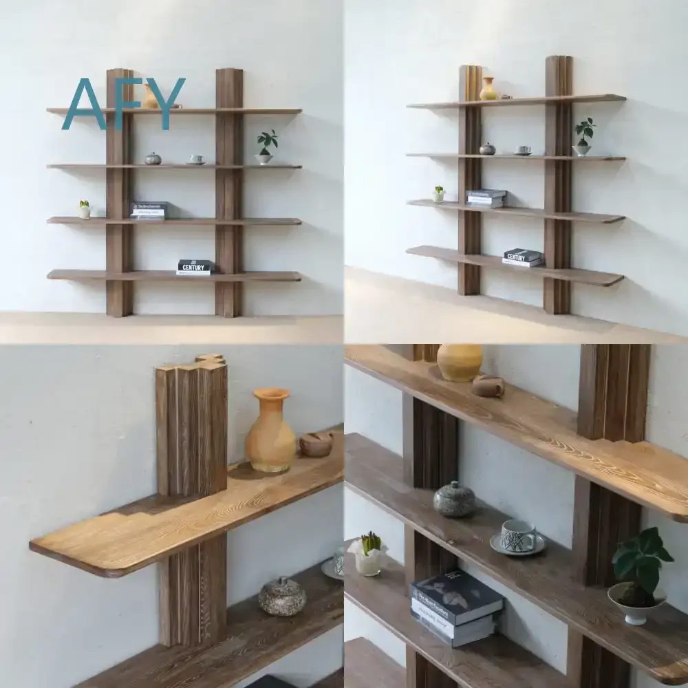 Wabi Sabi Solid Wood Storage Rack for Medieval Style Designer Bookshelf Cup Holder Ornament Bogu Shelf Rustic Minimalist Home