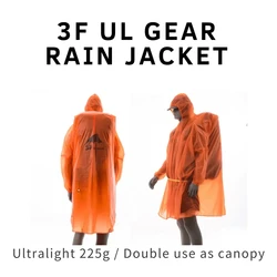 3F UL GEAR Outdoor Raincoat with Sleeves Camping Backpack Poncho 15D Ultralight Rainproof for Hiking Travel Cycling Fishing