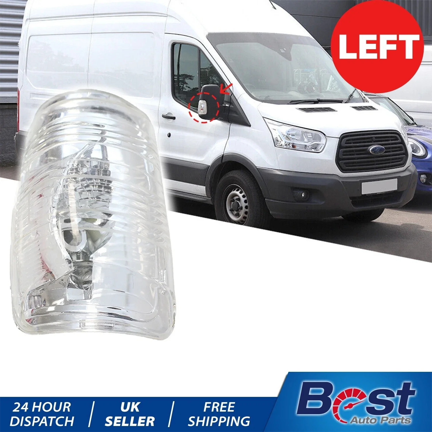 

WING MIRROR INDICATOR LENS COVER CLEAR LEFT FOR FORD TRANSIT MK8 BK3113B382AB
