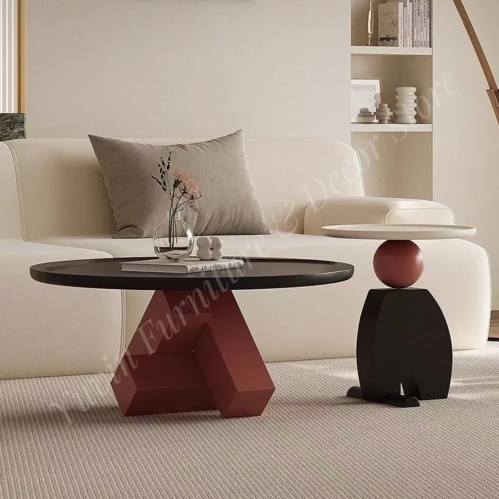 Artistic Creative Designer Italian Luxury Modern Round Wood Living Room Home Coffee Table Combination