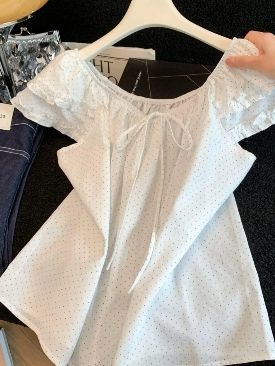 

Korean Sweet Style Double Layer Short Sleeve Shirt Women's Loose Fit Versatile Top Summer New Fashion Age Reduction