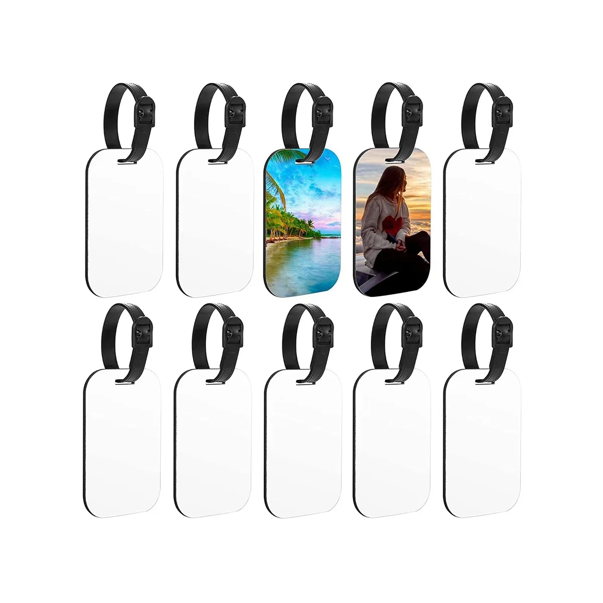 10PCS Sublimation Blank Luggage Tags White Blank Travel Bag Baggage Tags with Strap Double Sided Suitcase Label Tag