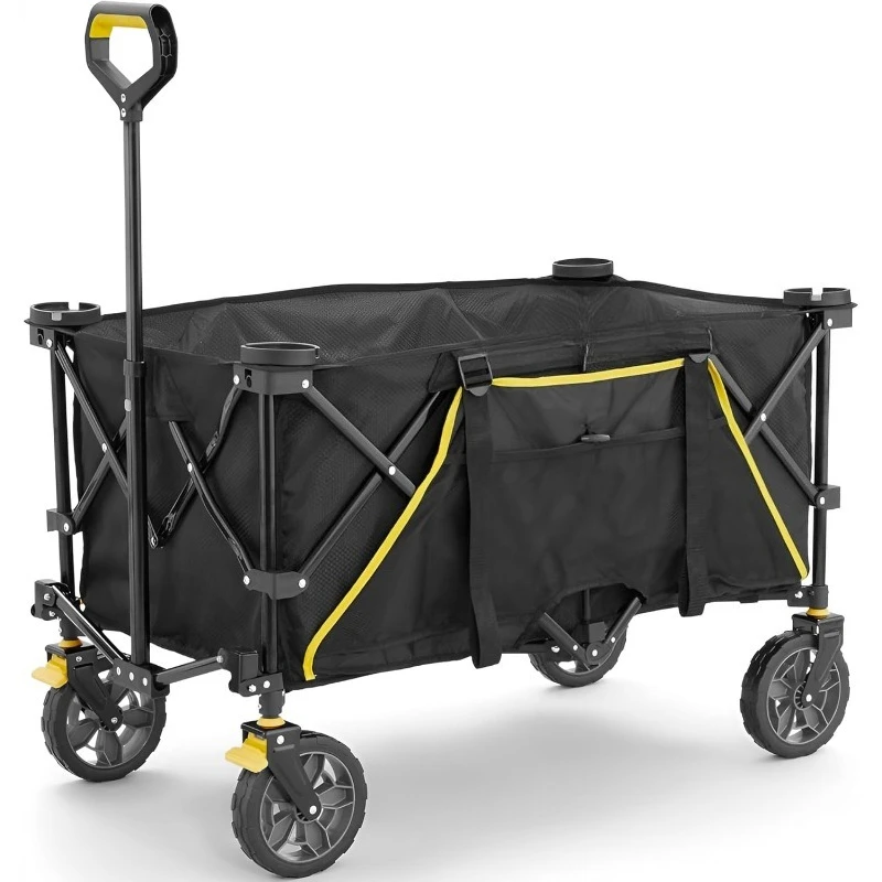

Collapsible Folding Utility Wagon Cart w/Oversized Bed, 7 Cu Ft, Black - 150 lb Capacity Outdoor Wheelbarrow