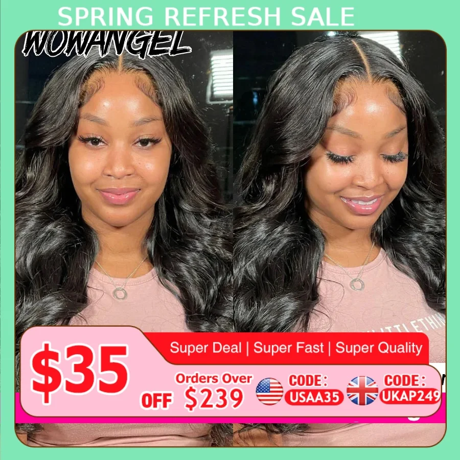 Wow Angel 7x7 HD Lace Closure Wigs 34inch Body Wave Wigs Remy Hair 6x6 HD Lace Closure Human Hair Wigs Pre Plucked Glueless Wigs