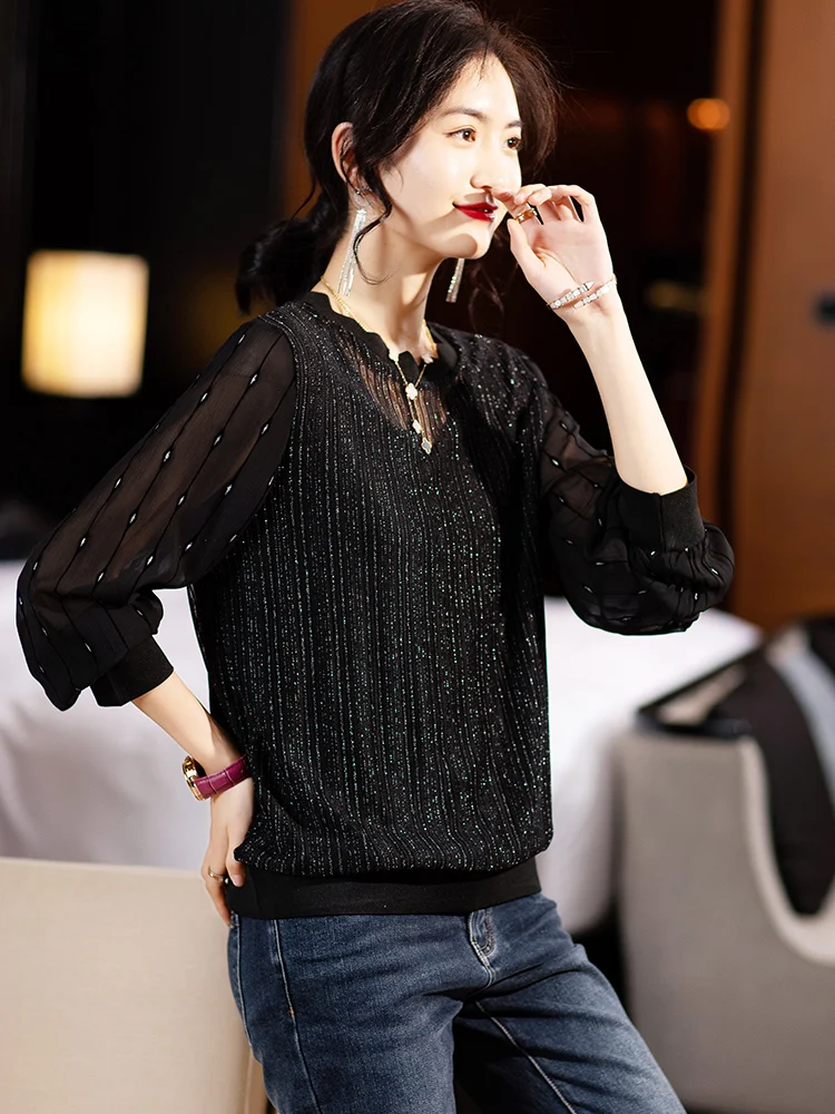 

2025 Spring New Women's Shirt Long Sleeve Lace Top