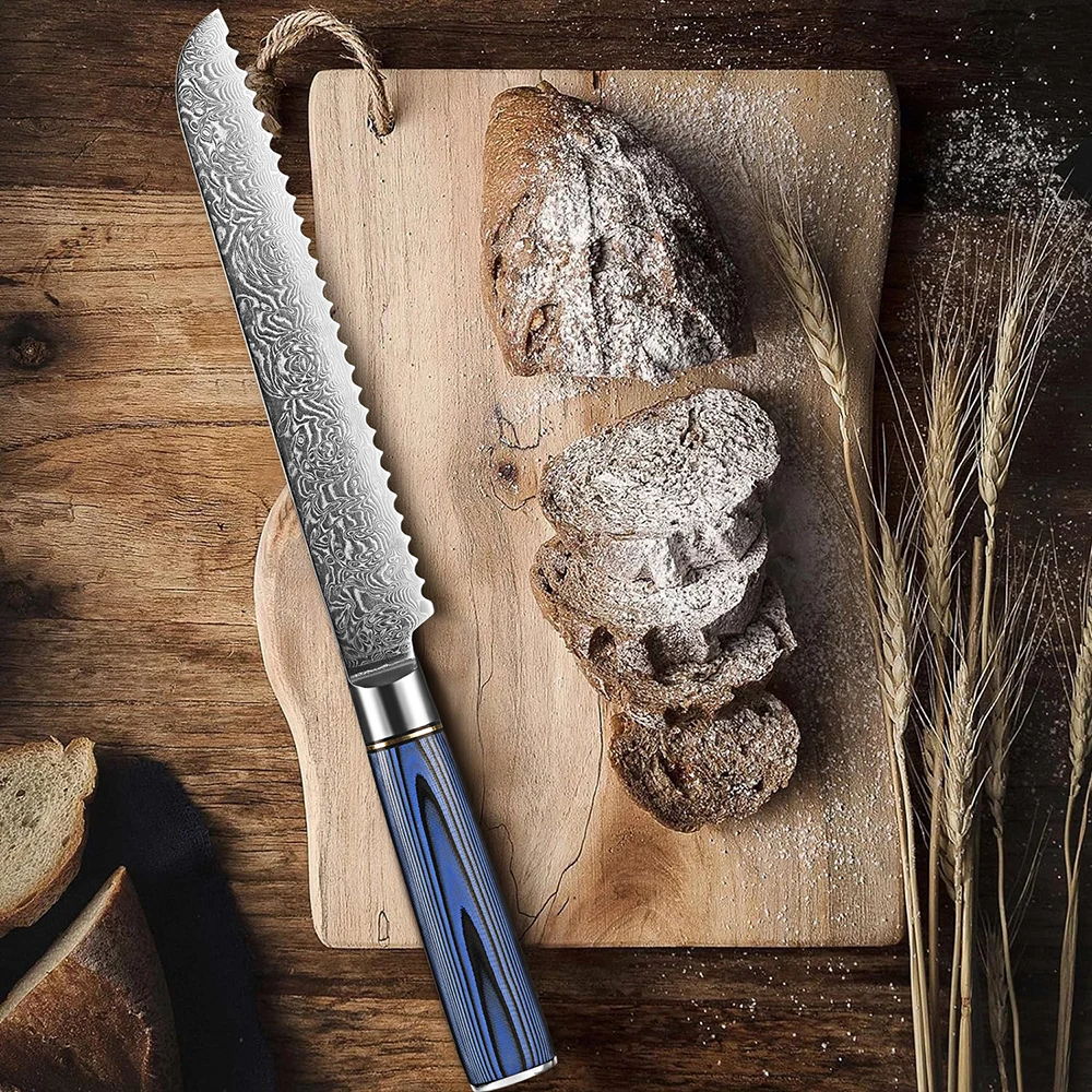 XITUO Damascus Steel Bread Knife 8 Inch Serrated Bread Cutting Knife Cake Knife For breads,pastries,homemade breads,cheeses,etc.