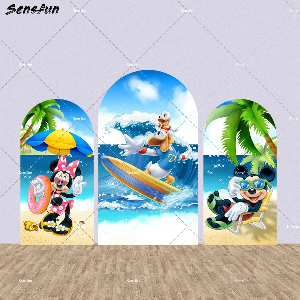 

Surfing Minnie Mouse Birthday Arch Cover Backdrop Party Supplies Decoration Donald Duck Mickey Chiara Arched Wall Background