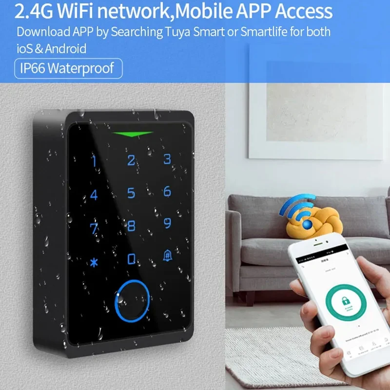 Impermeável Keyless Biometric Door Lock, Controle de Acesso WiFi, Teclado Autônomo, Impressão Digital, RFID, Durável, Fácil de Usar, Tuya App, IP66