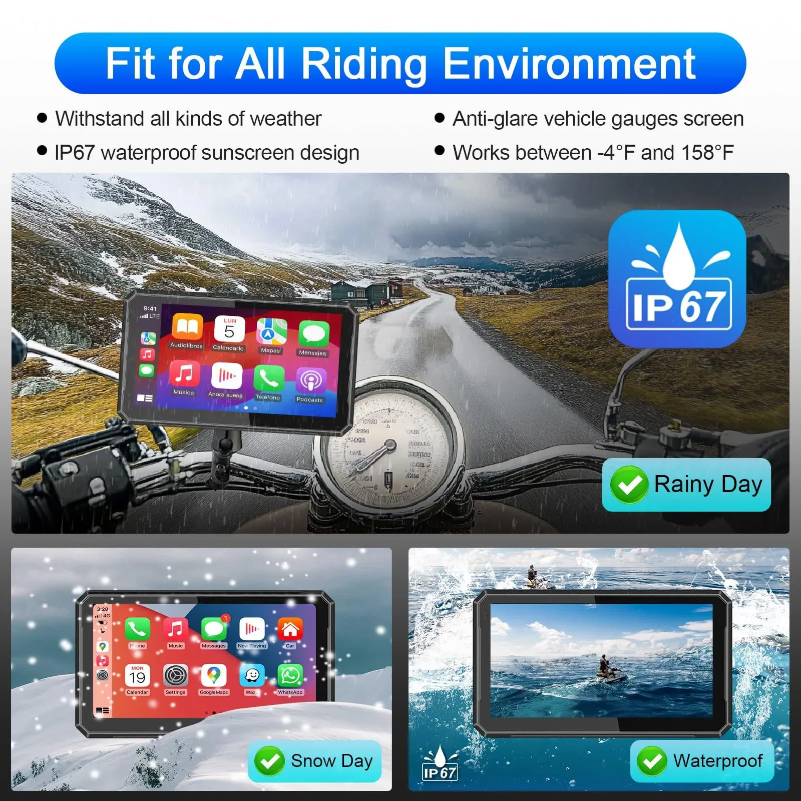 Android Auto Airplay Display 7-Inch for BMW Carplay Motorcycle Wireless CarPlay  Screen Portable Moto Monitor IPX7