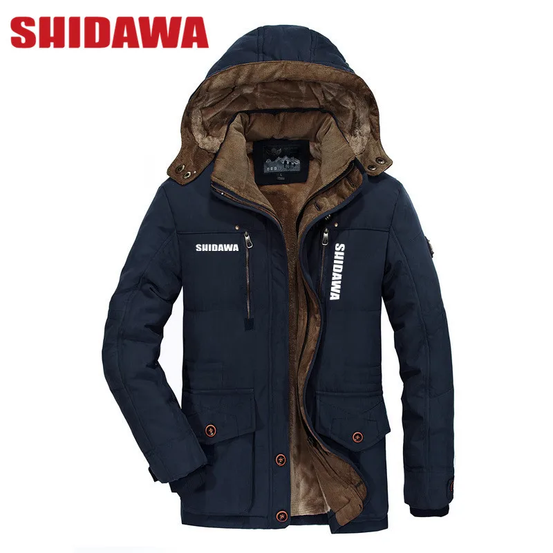 Winter Thickened Plush Fishing Jacket Men Outdoor Windproof Warm Camping Hunting Cotton Coat Multi Pocket Hiking Fishing Clothes