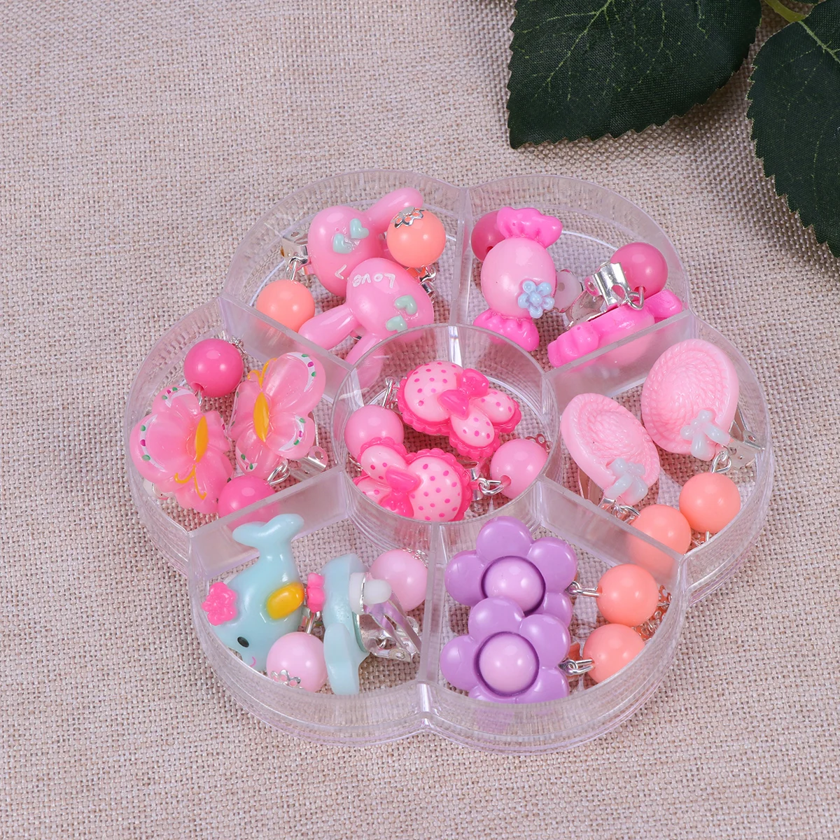 Boîte de rangement à Clip d'oreille, ensemble pour petites filles, boucles d'oreilles, gouttes d'oreille de dessin animé, bijoux à clipser, accessoires pour enfants, déguisement de fête