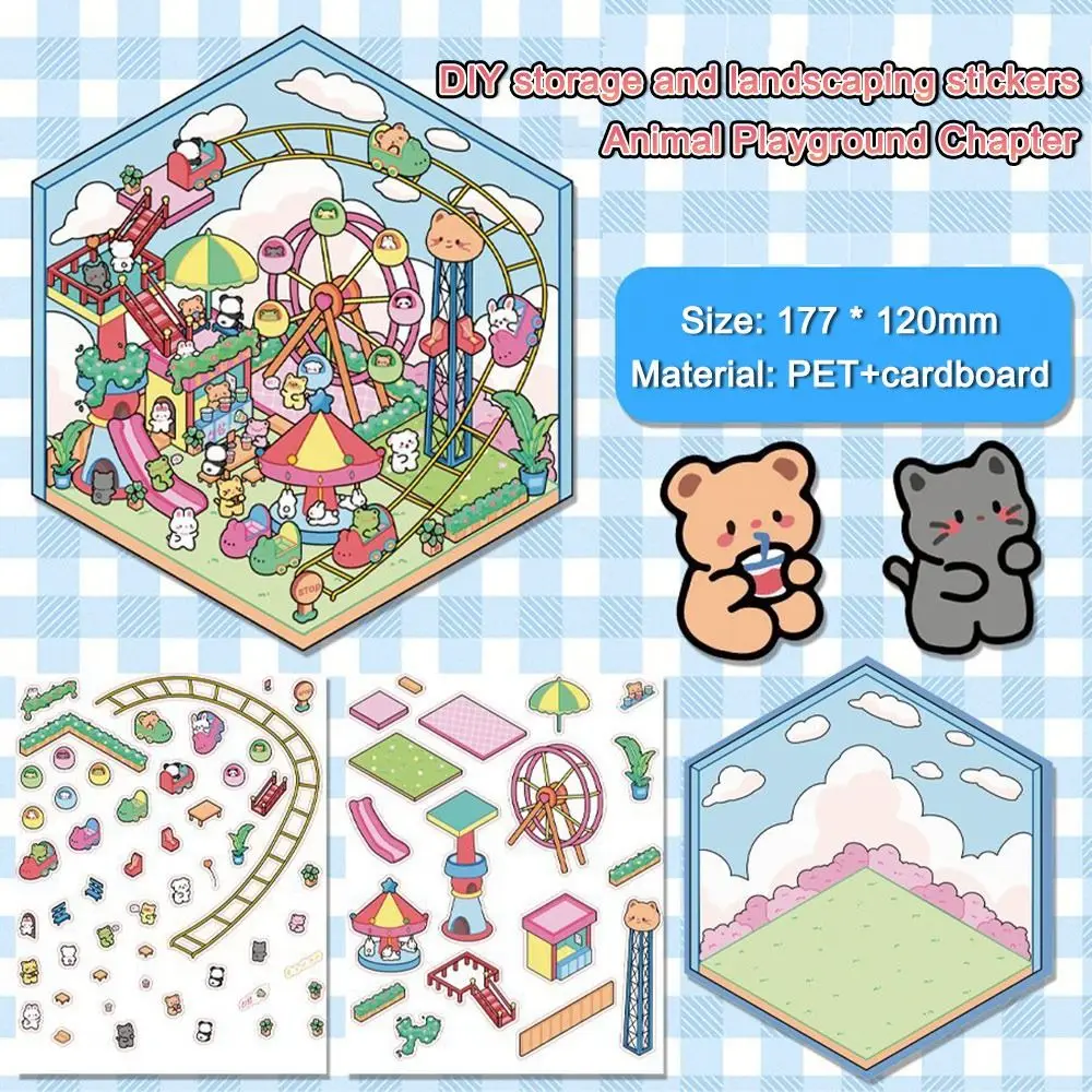 Naklejki 3D z kreskówkowymi krajobrazami, urocza księżniczka, kapibara, naklejki DIY do miniaturowych krajobrazów, naklejki antystresowe z scenerią kieszonkowej chatki.