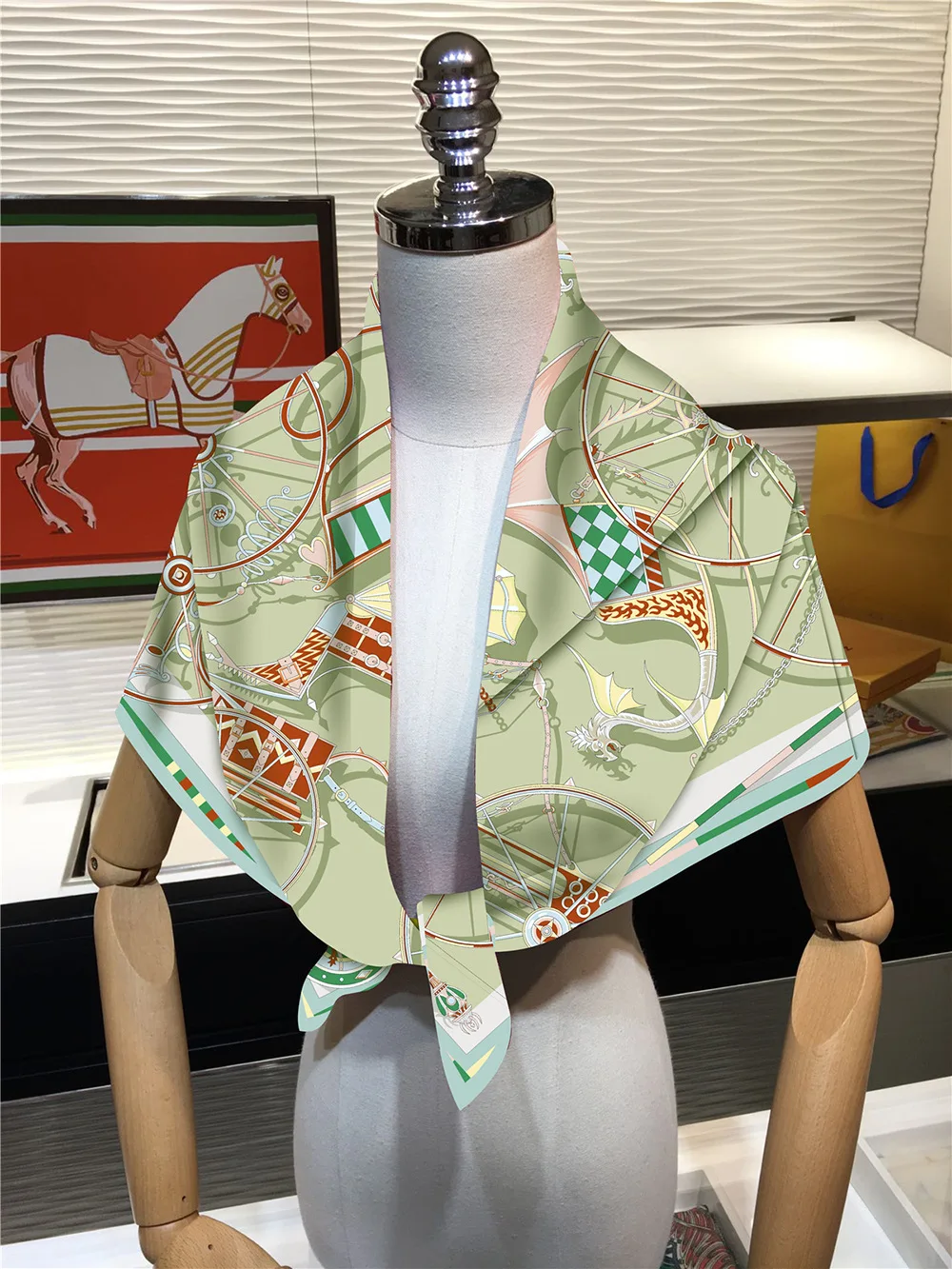 90 cm Neue Räder Marke Platz Schal Frauen Design Twill Seide Schal Schal Hijab Luxus Bandana Mode Halstuch Kopf Schal – Detail 7