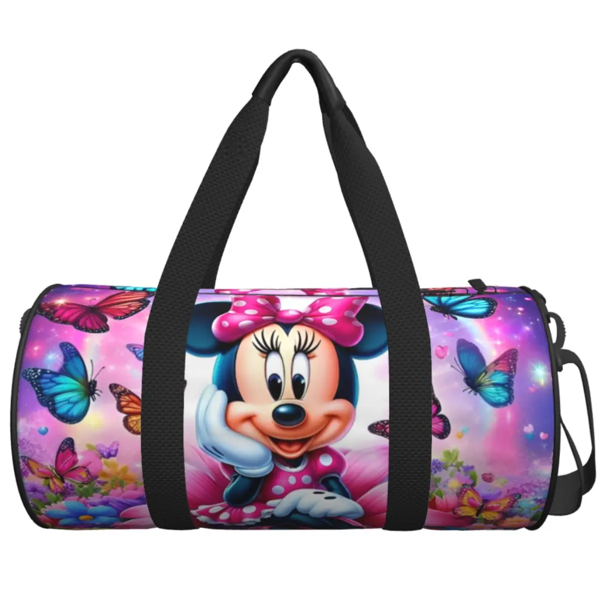 

Minnie Mouse Stripe Print Travel Bag Casual Sports Bags Large Capacity Vintage Gym Bag Men Pattern Oxford Fitness Bag