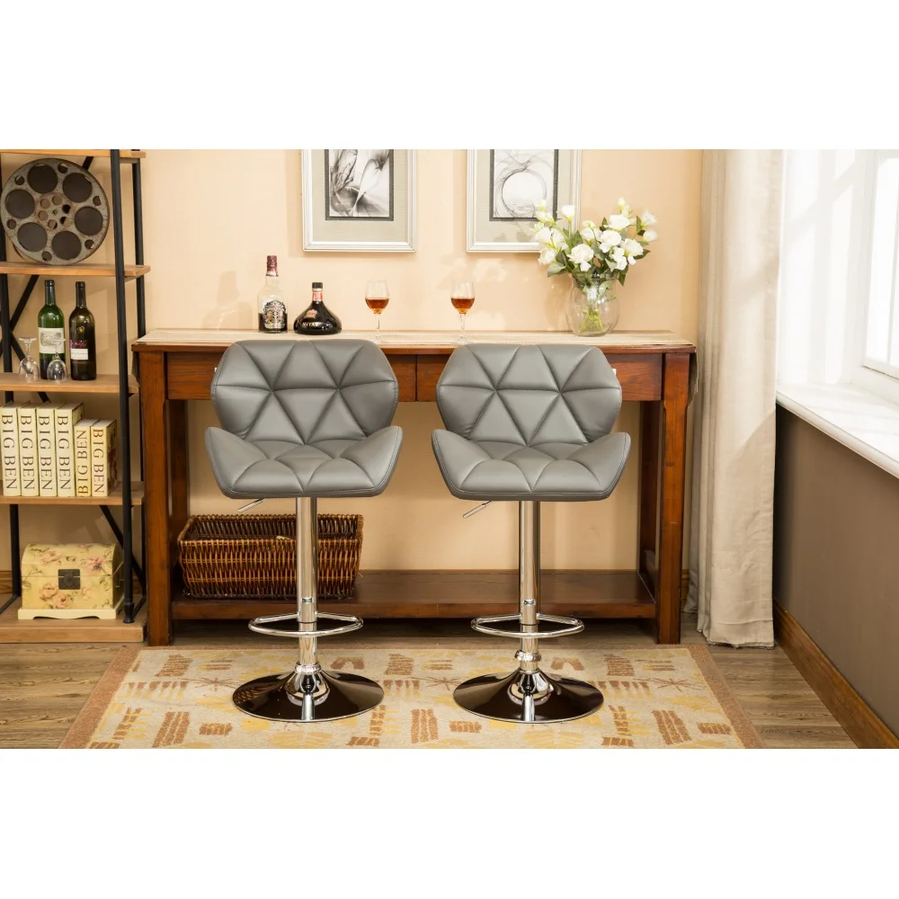 Glasgow Contemporary Tufted Adjustable Height Hidraulic Bar Stools Set of 2 Grey
