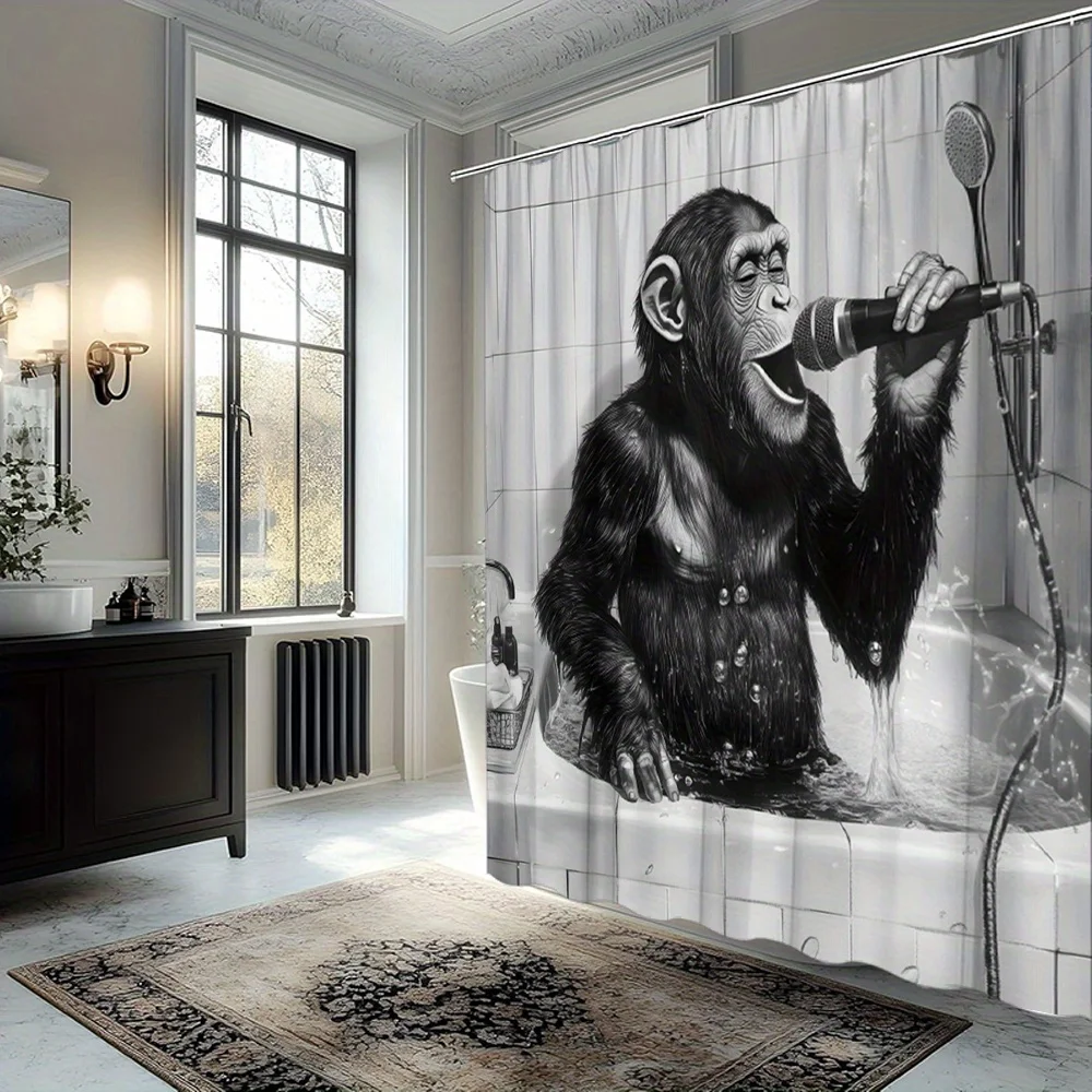 Realistic Gorilla Shower Curtain Tropical Jungle Safari Bathroom Decor Waterproof Curtain