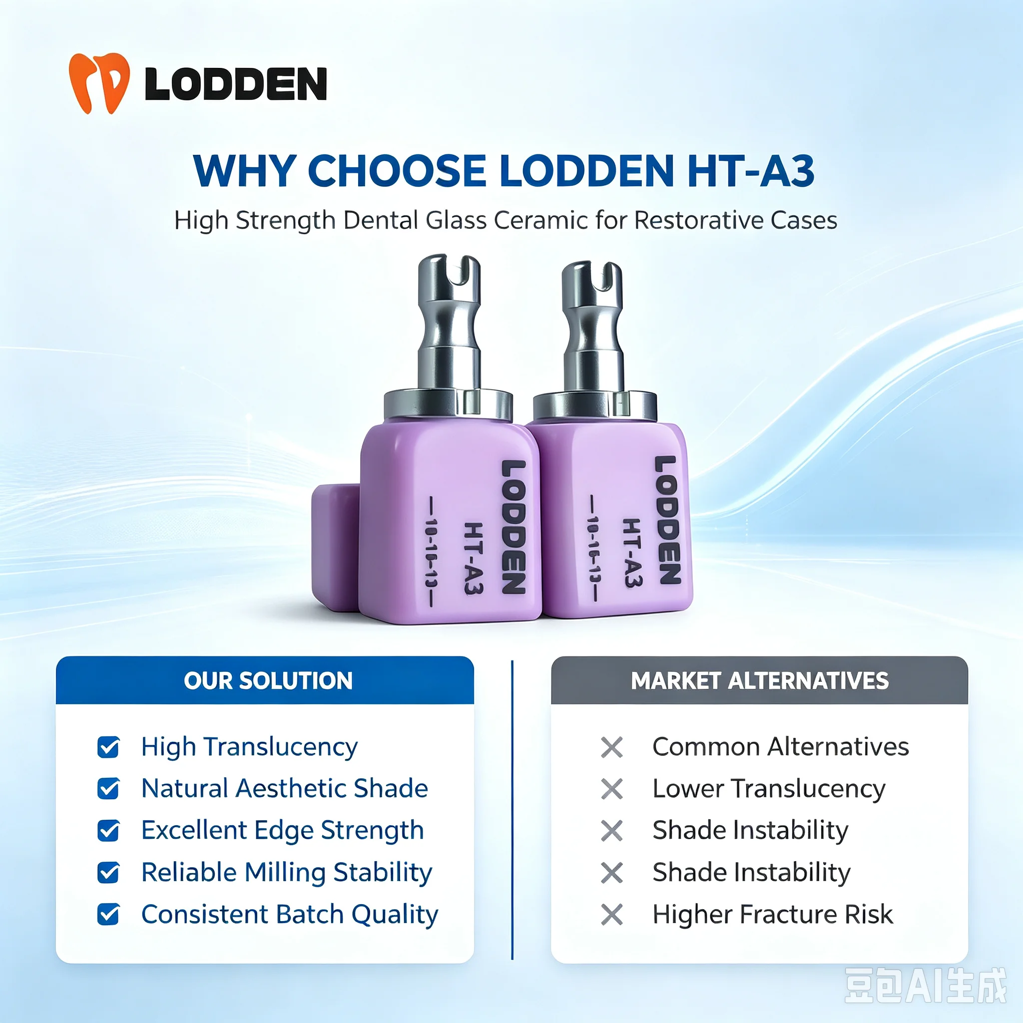 LODDEN Dental Glass Ceramic Block CAD CAM Lithium Disilicate For Anterior Posterior Crown Veneer Inlay Onlay Dental Lab Material