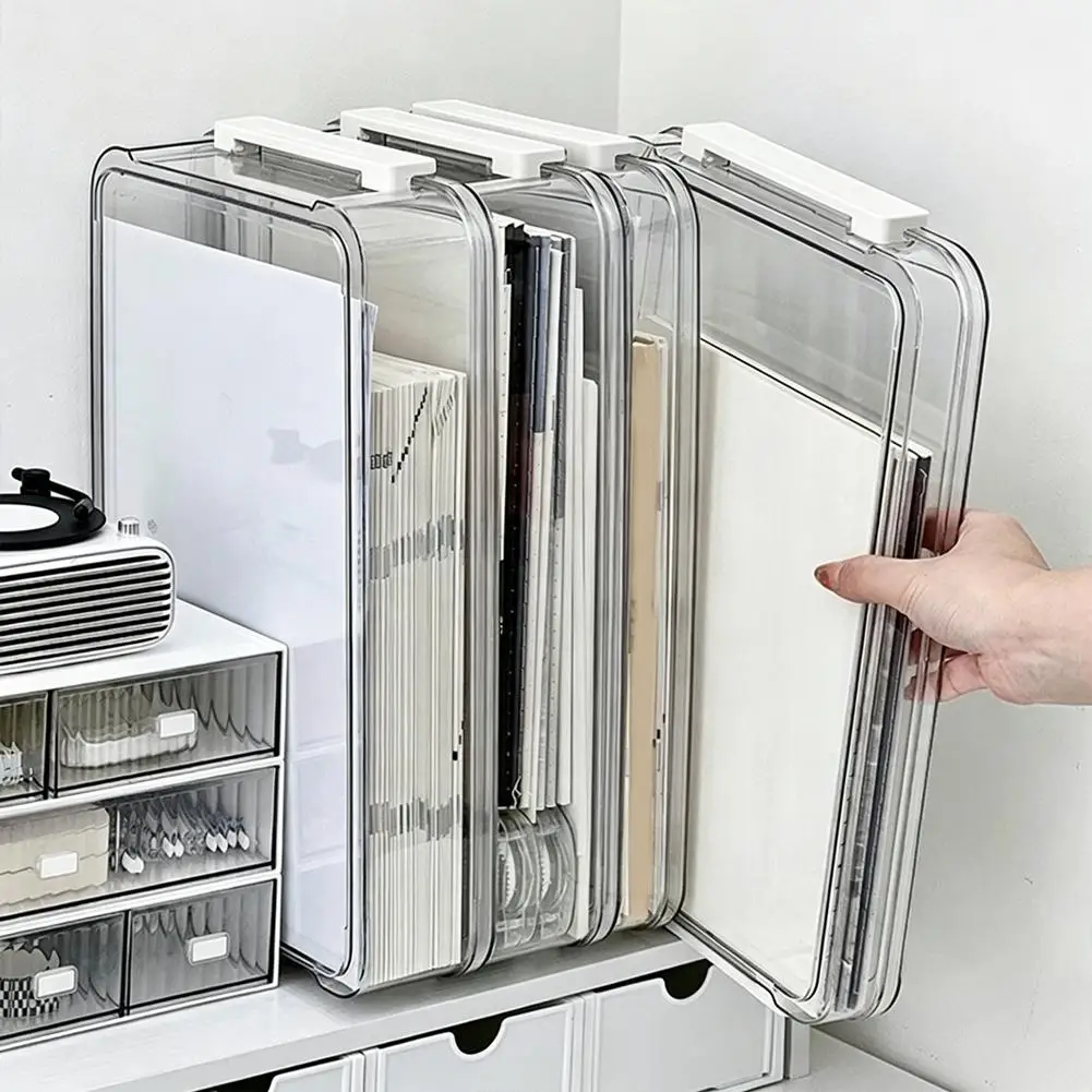 Transparent A4 File Organizer Box Large Capacity Document Storage Case Stackable Plastic Paper Certificate Holder For Office