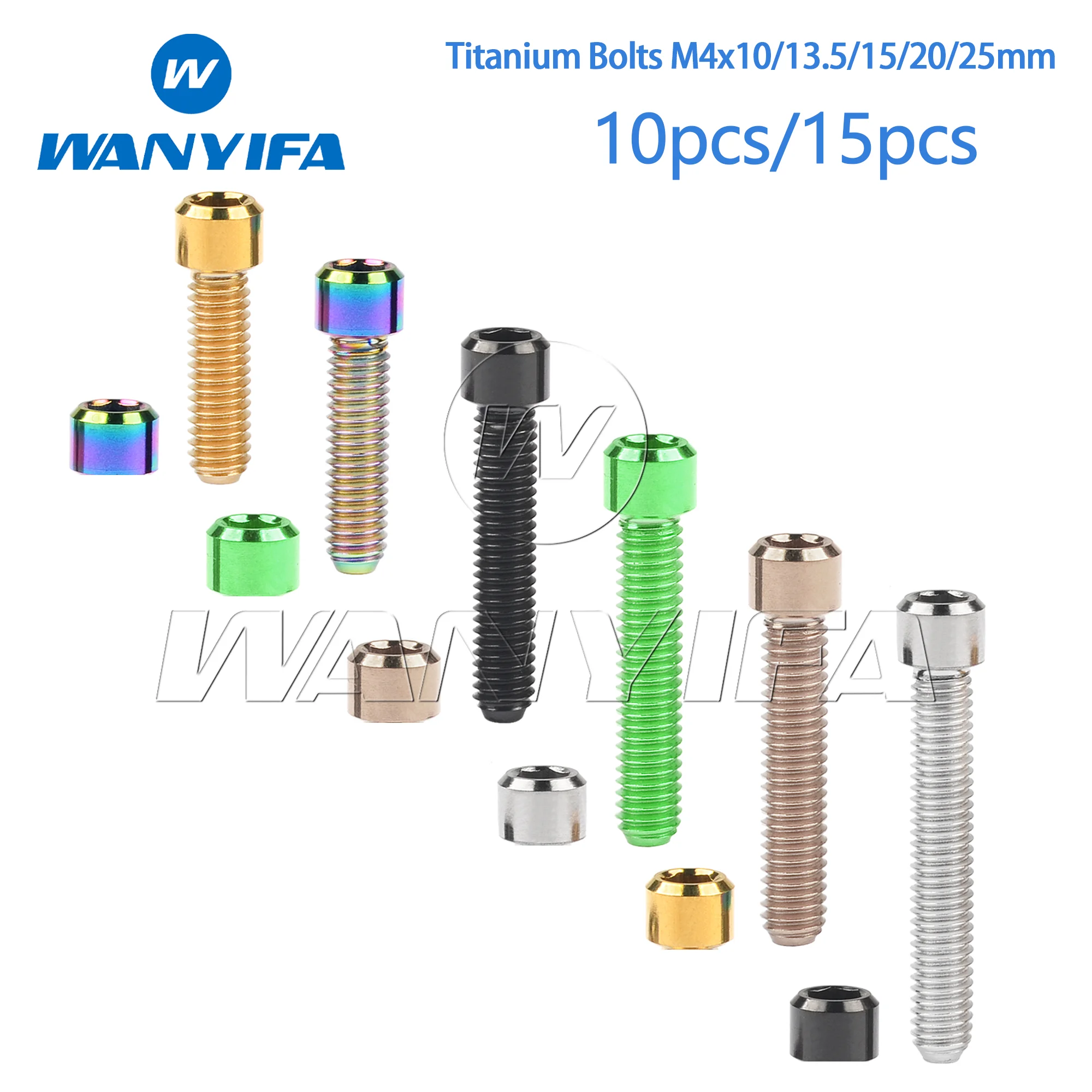 

Wanyifa Titanium Bolts M4x10/13.5/15/20/25mm Hexagon socket head cap Titanium Grade 5 Column head Bicycle screws 10/15pcs