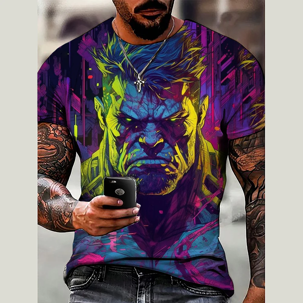 

Disney Marvel Hulk Print T-Shirt Men's Boys Shirts Summer Short Sleeved Tee Male Pullover Oversized Top Casual Men'S Clothing