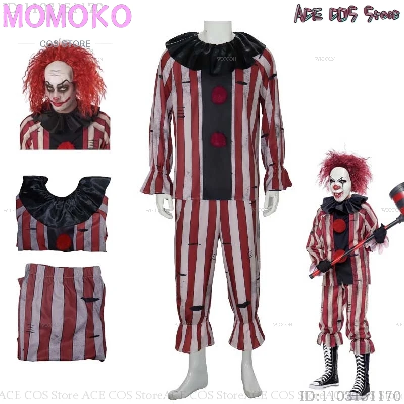 Costume de Cosplay de Clown Effrayant d'Halloween avec Perruque Rouge, Tenue de Mascarnaval pour Femme