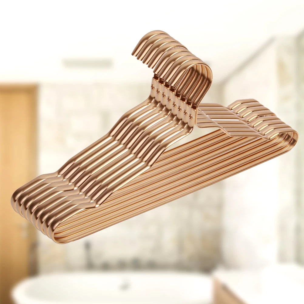 

10pcs Alloy Clothes Hanger Non-Slip Simple Practical Golden Portable Bright Laundry Closet Storage