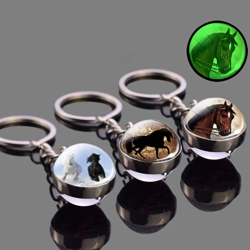 【Paz】Llavero de caballo que brilla en la oscuridad, material de caballo brillante, llavero de bola de cristal de caballo luminoso, regalos para amantes del Caballo Loco, llavero