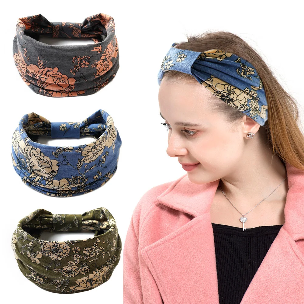 

Bohemia Wide Cotton Stretch Women Headbands Floral Prints Elastic Hair Bands For Women Headwrap Turban Headwear Girls Hairbands