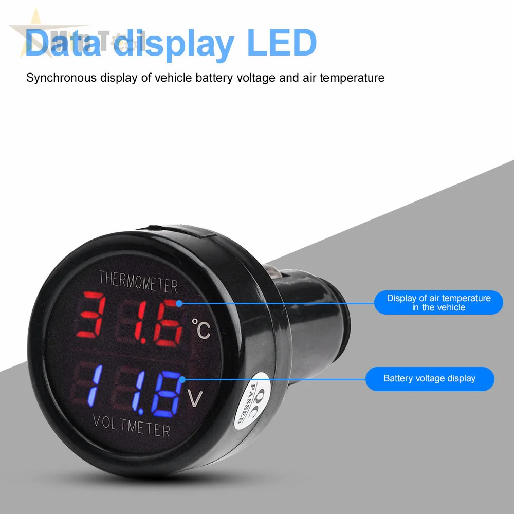 12V 24V Digital Car Voltmeter Thermometer Cigarette Lighter 2 in 1 Battery Monitor Voltage Temperature Meter for Cat Tools